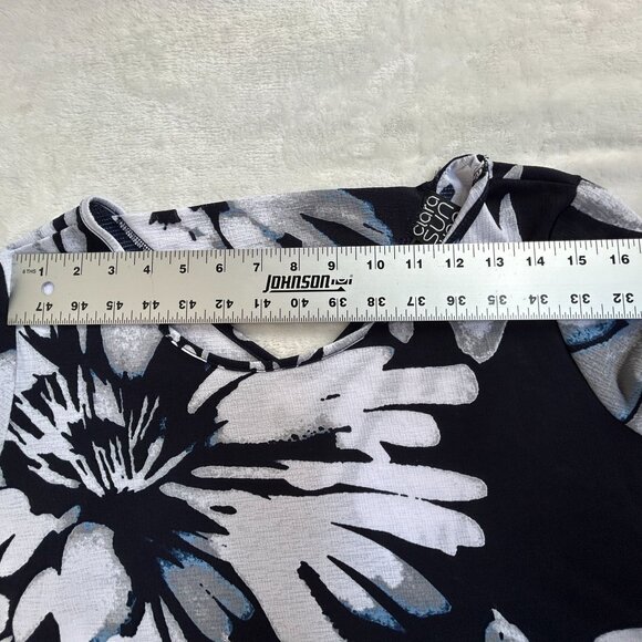 Clara Sunwoo Womens Floral Asymmetric Hem 3/4 Sleeve Tunic Top Large Black/White - Picture 5 of 7